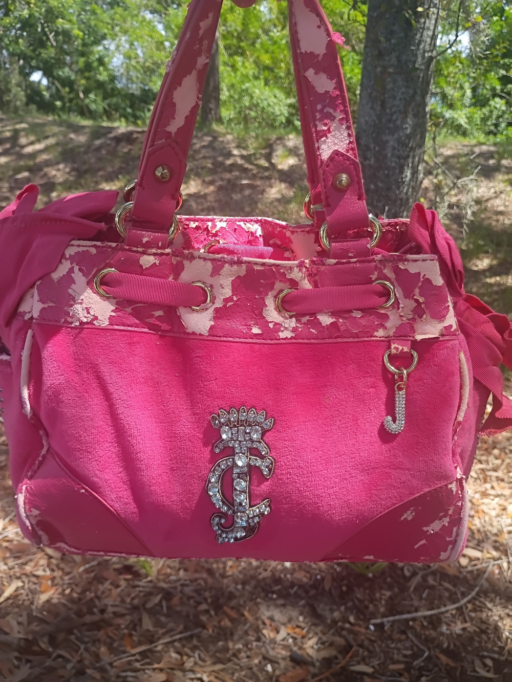 Pink Women's Satchel Handbag with Crystal Accent